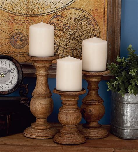 OLEEK Wood Candle Holders for Table Centerpiece (9",8",6") - (fits 78" Candles) Farmhouse Wooden Candlestick Holder Set - Fall Rustic Candle Holder Wood - Antique Decorative Candles for Home Decor 19. . Mantel candle holders
